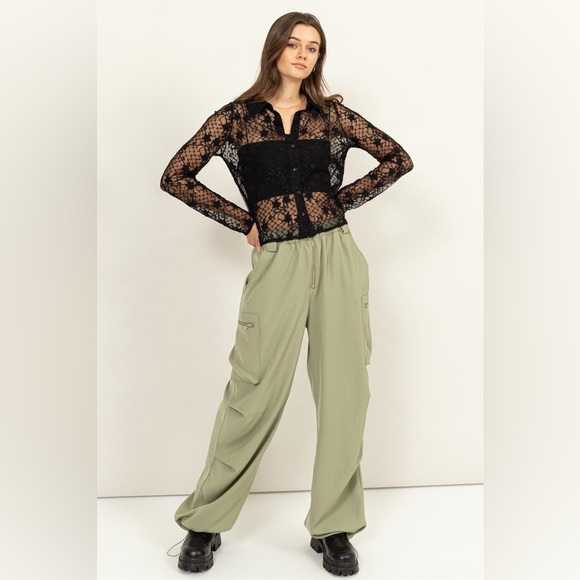 25B. Floral Lace Button Front Blouse - Black - Picture 4 of 7